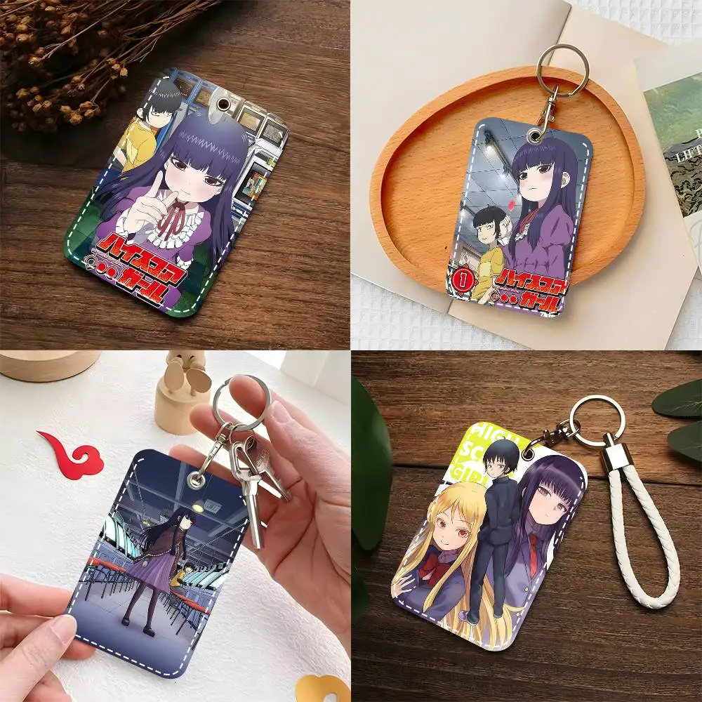 1pc High Score Girl Card Case Keychain Access Card Bag Key Tag Ring Leather Card Holder Key Ring Access