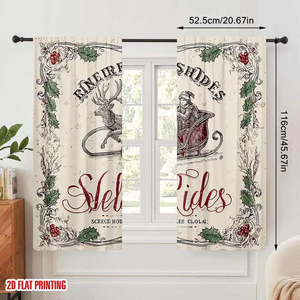 2pcs,2D plane printing Minimalist Curtains Vintage Christmas Carriage Versatile Fabric (without rod) Outdoor Decorations Ldeal