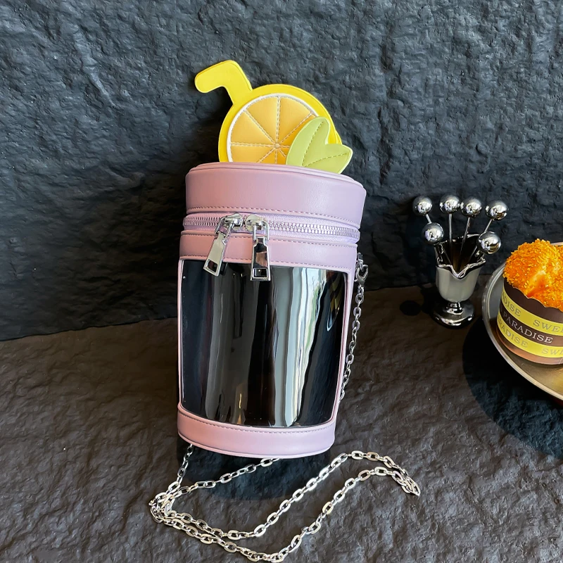

Small Milk Tea Cup Shape Crossbody Bag Lady Girls personality Creative Handbag Fun Bag Lemon Cup Transparent Shoulder Bag Bucket