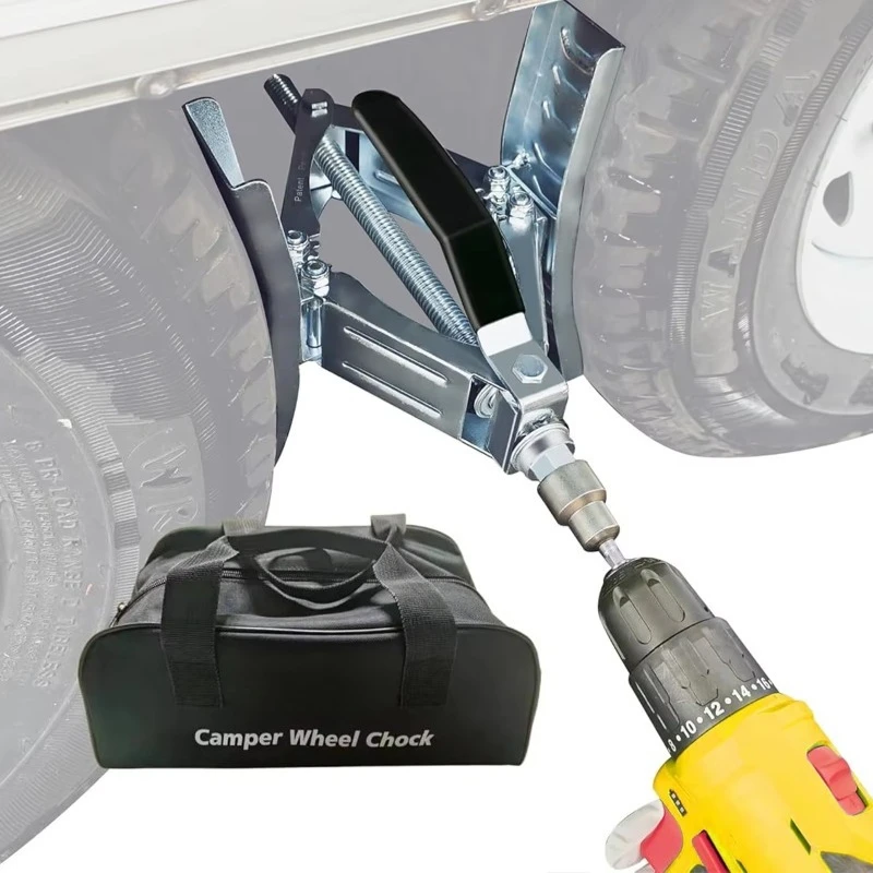 

Camper Wheel Chock, Heavy Duty Rotatable X Shaped Stabilizer for RV Trailer (Drill Adjusted)
