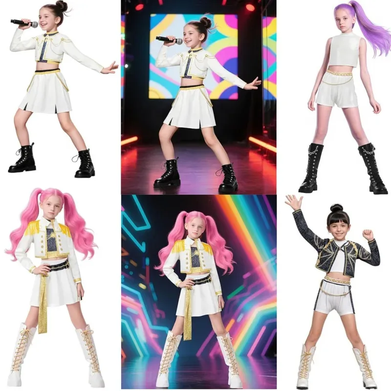 Anime KPop Demon Hunters Mira Zoey Rumi Cosplay Costume For Children Huntrix Uniform Full Set Top Pants Halloween Carnival Prop