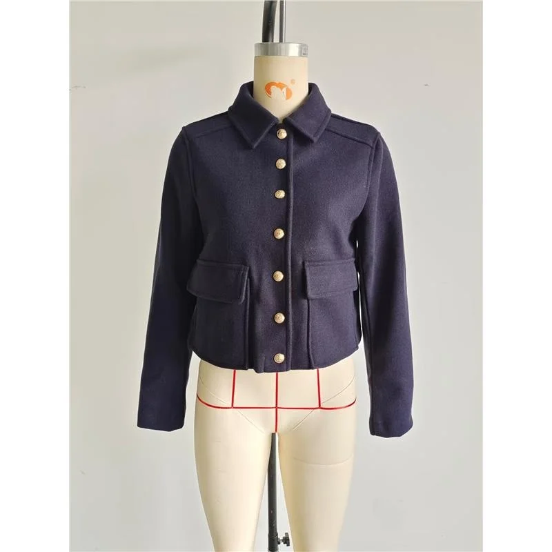 

Spring Autumn New Sle Women's Jaet Coat Single Button Turn-down Collar ket Decorated Thiened Long Sve ort Length