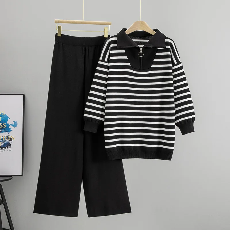 Conjunto de dos piezas para mujer, Jersey de punto musulmán, suéter, pantalón de pierna ancha, trajes de punto informales, conjunto musulman para Otoño e Invierno