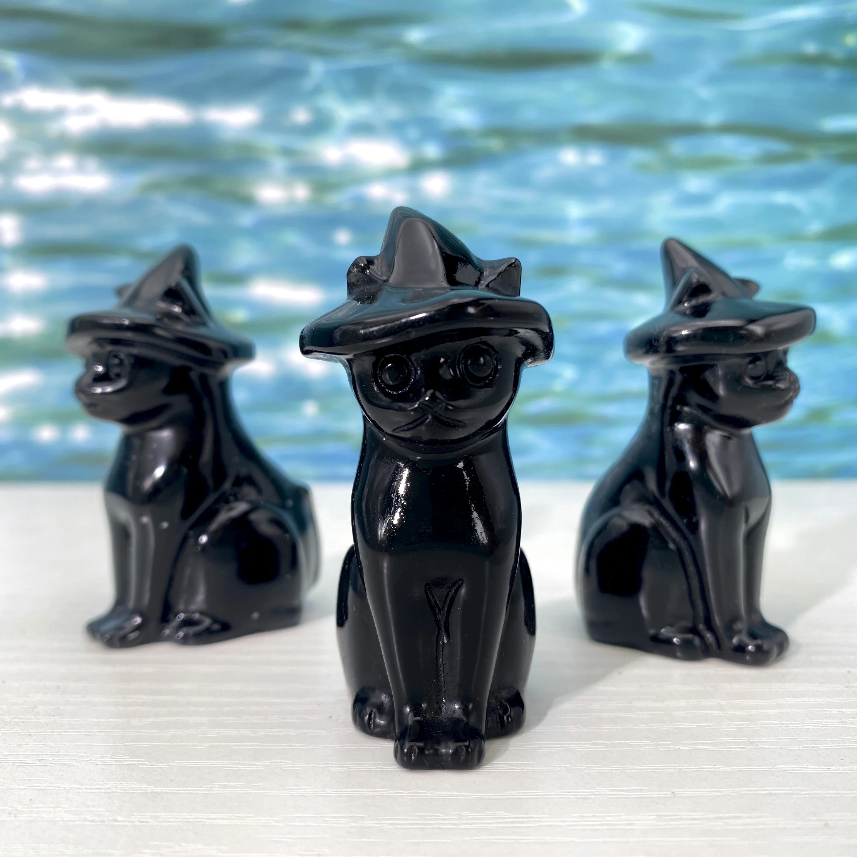 1Pc Natural Obsidian Wizard Cat Carving, Cute Animal Crystal Ornament, Creative Home Decor, Perfect Choice For Holiday Gifts