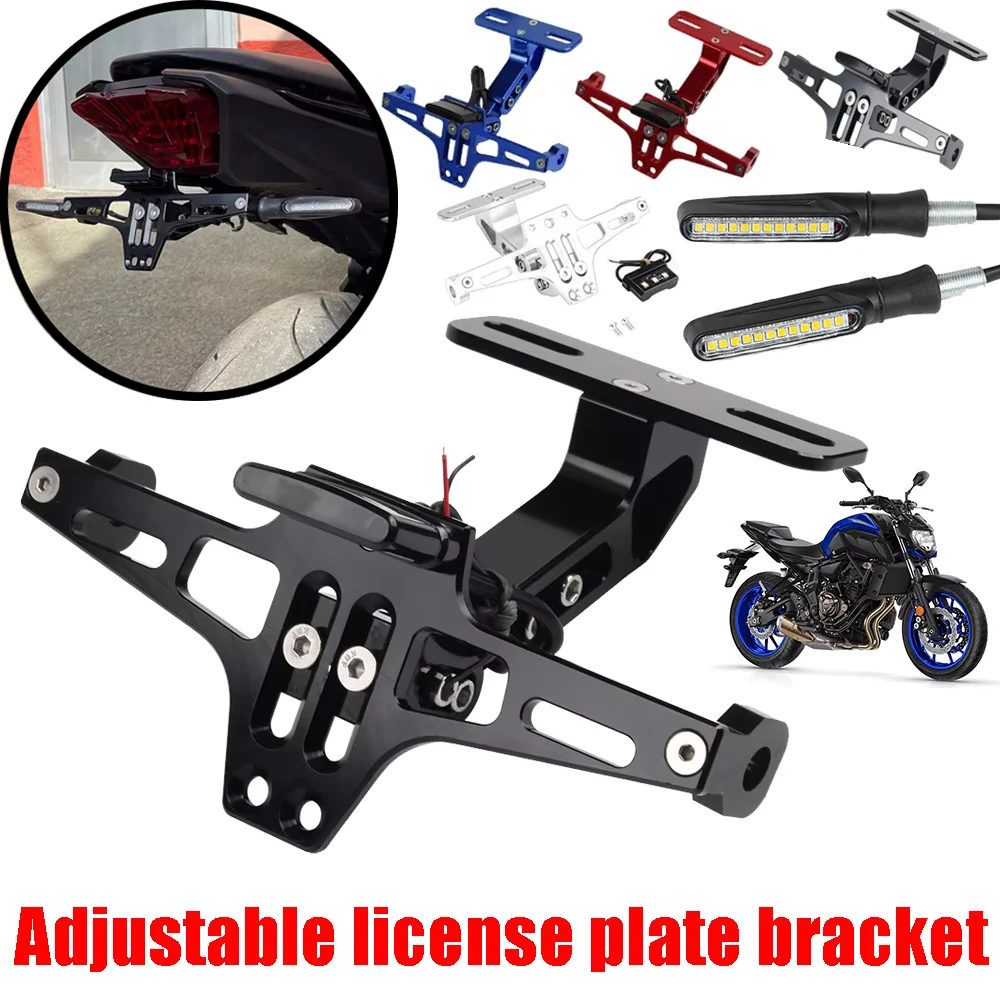 

Motorcycle License Plate Holder Bracket Support Number Plate Turn Signal Light For Yamaha MT07 KTM Kawasaki Z800 Z1000 Honda BMW
