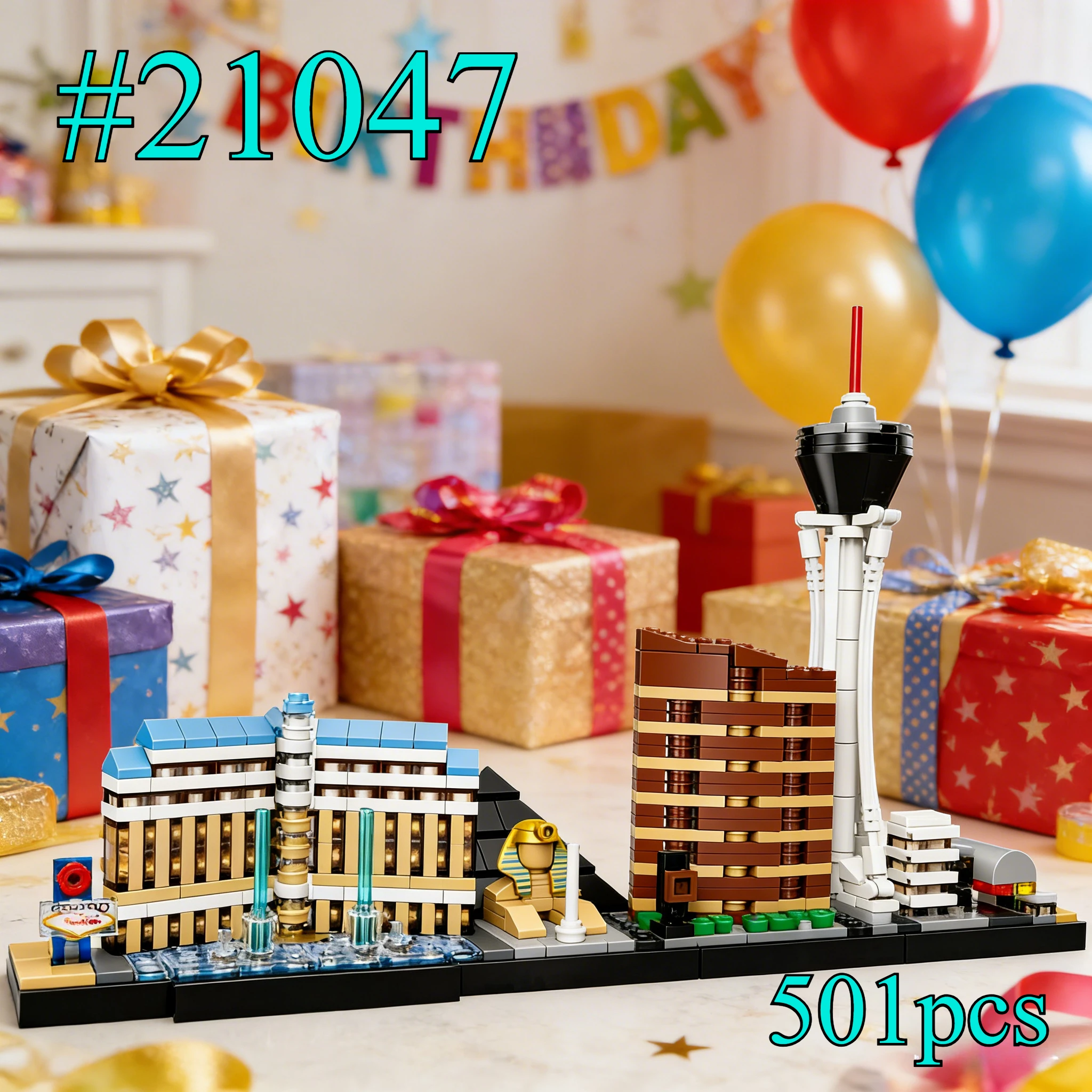 

Наборы строительных блоков «Знаковые места Лас-Вегаса 21047», подходящие для подарков на день рождения, совместимые с деталями Lego, 501 шт.