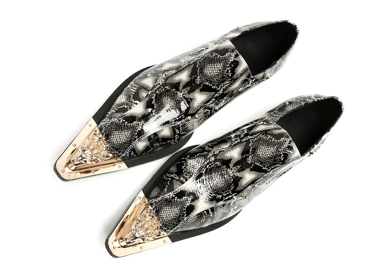 Herrenschuhe aus echtem Pythonleder, formelle Anzugschuhe mit Metallketten-Dekor, luxuriöse Modeschuhe für Frühling und Herbst, Business-Bankett-W – Detail 6