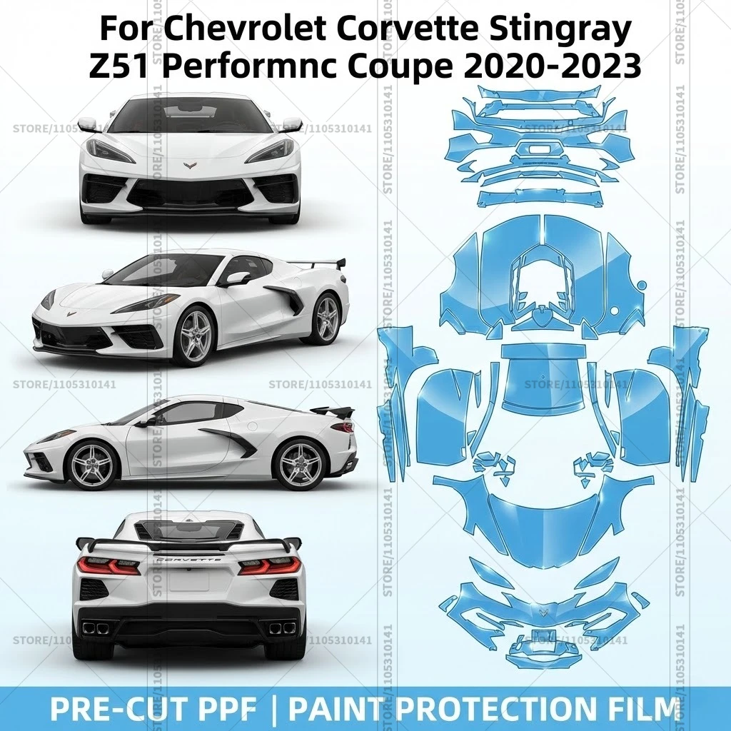 

Предварительно нарезанная прозрачная защитная пленка PPF для автомобилей Chevrolet Corvette Stingray Z51 Performance Coupe 2020-2023