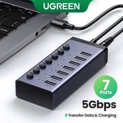 (RU Special) UGREEN USB Splitter USB-A to USB3.0 7Ports 5Gbps Plug & Play Individual Switch