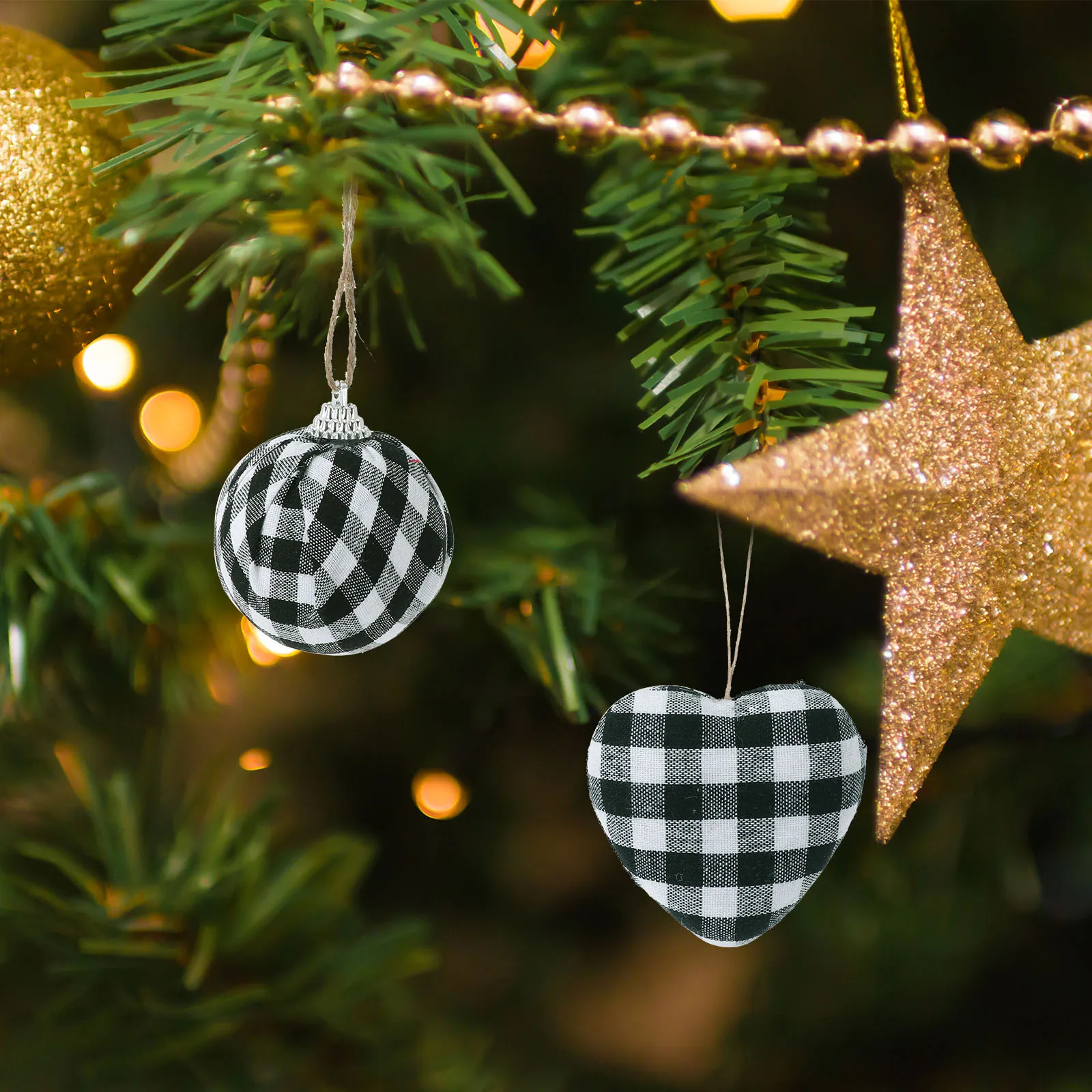 

6 Pcs Ornament Christmas Decoration Cloth Ball Plaid Balls Pendants Fabric Tree Party Decorations Gift Hanging Wrapped White