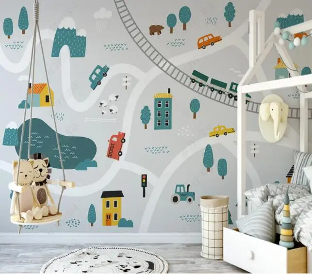 

INS European Mural City Cartoon Wallpapers Photo Wallpaper Murals for Living Room Bedroom Waterproof Contact Paper