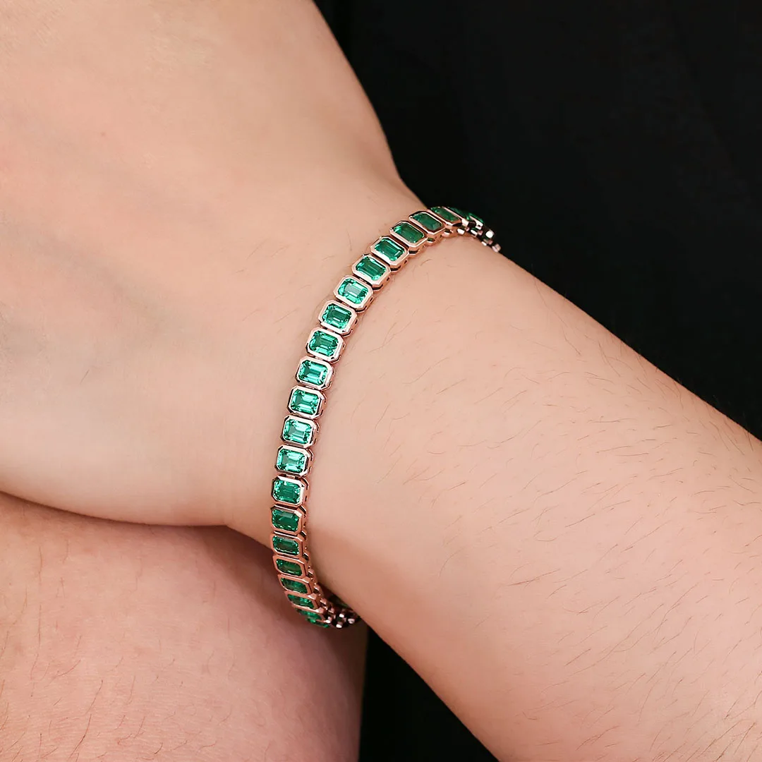 بروفانس غرامة مجوهرات 14K ارتفع الذهب سوار للتنس 3*4 مللي متر مختبر نمت الزمرد أساور للنساء مخصص هدايا المناسبات الطرف #6