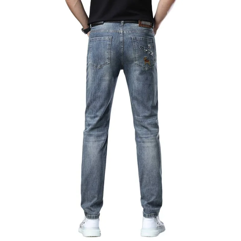 

2025Summer Thin High-End Embroidered Jeans Men, Light Luxury Men's Clothing, Stretch Straight-Leg Versatile Trendy