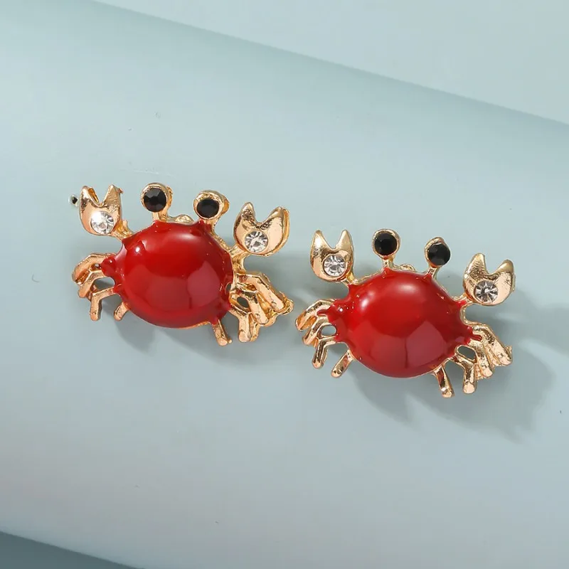 Alloy Drip Oil Inlaid Rhinestone Animal Crab Earrings Fashionable New Style Popular Multi-color Cute Earrings