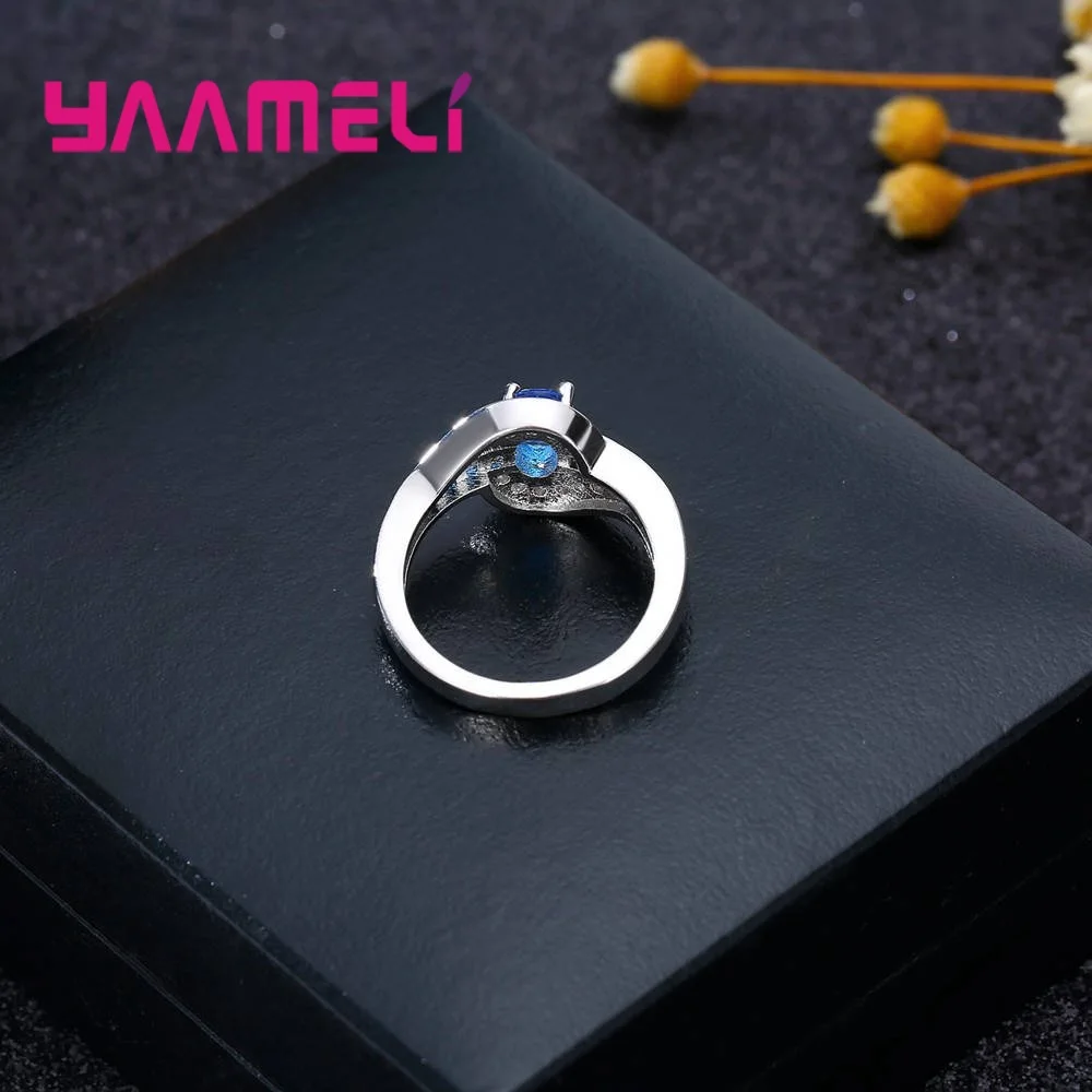 Pure 925 Silver Finger Ring For Women Girls Brillant Clear Blue Crystal Gifst Anel Anillo For Women Girls Wholesale Reta