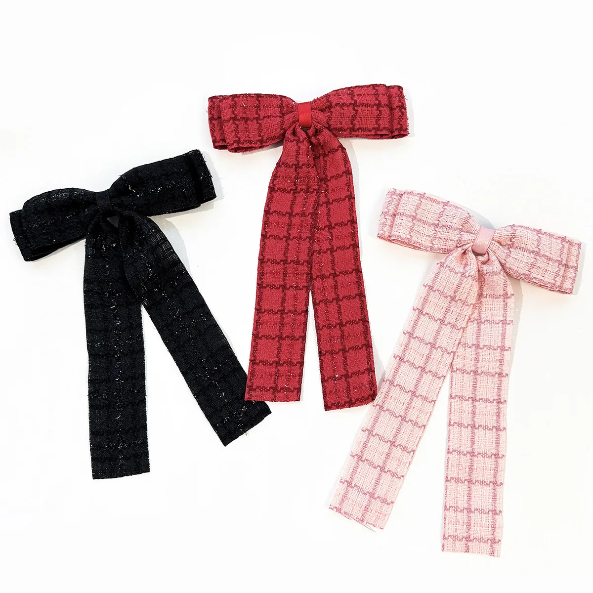 30pc Tartan Plaid Printed Long Tassel Bow Hair Clips for Women And Girls Hairgrips Barrettes Hair Accessories Headwear Bulk Pack