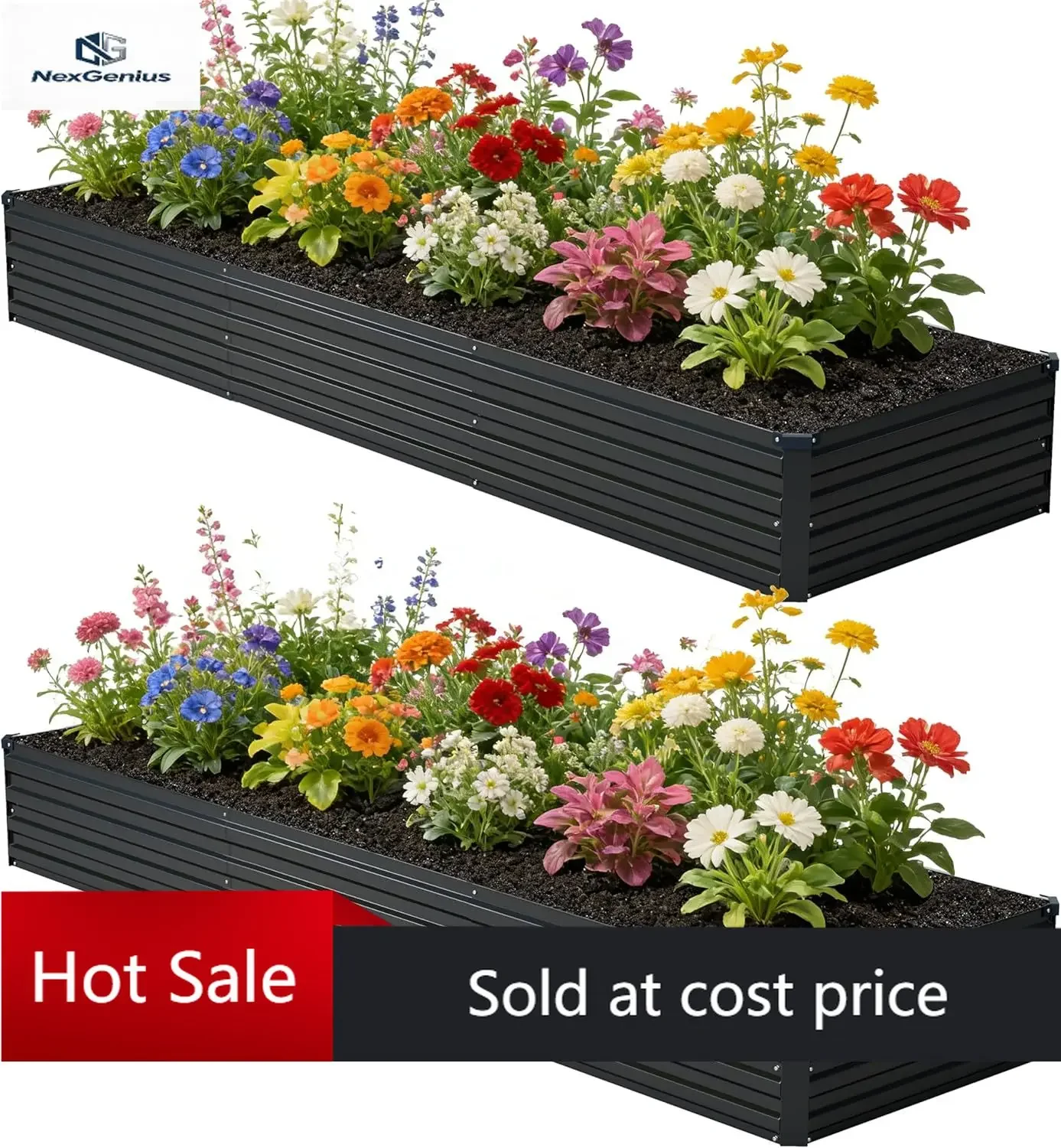 

10x2x1 ft(2 Pack) Galvanized Raised Garden Bed,Outdoor Planter Box Metal Patio Kit Planting Bed for Vegetables Flowers and Succu