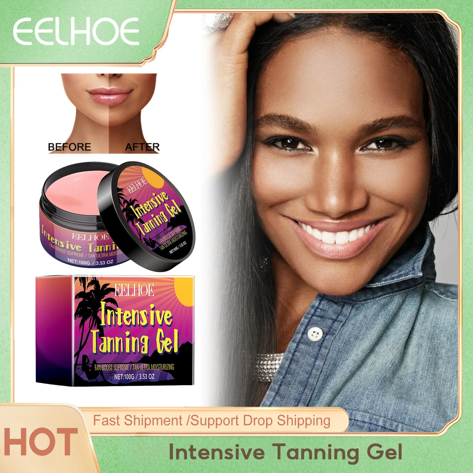 EELHOE Intensive Tanning Gel Accelerator Solarium Cream Moisturizing Body Bronzer Cream Sunless Tanning Sunbed Tanning Gel 100g