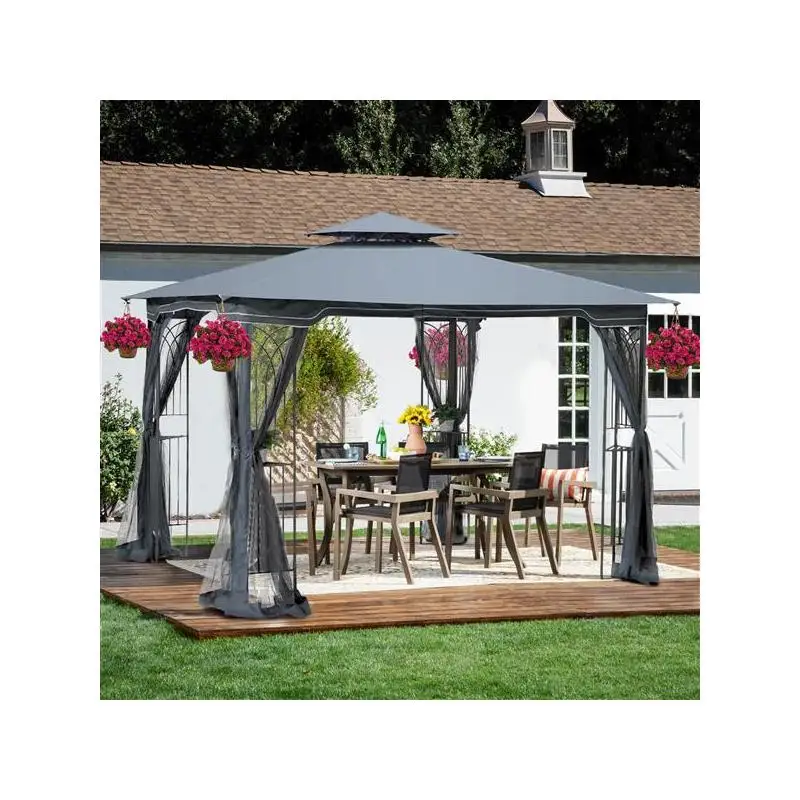 

Палатка-альтанка 10x10 на открытом воздухе с вентилируемой двойной крышей и съемной москитной сеткой, идеально подходит для газона, сада,