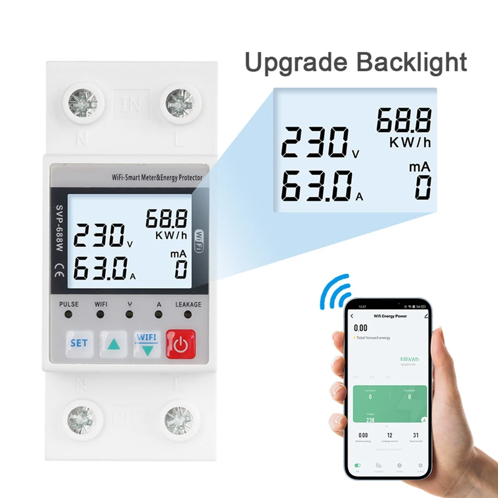 

WIFI Remote Control Relay Energy Meter Metering Switch Timer With Voltage Current & Leakage Protection For Tuya Circuit Breaker