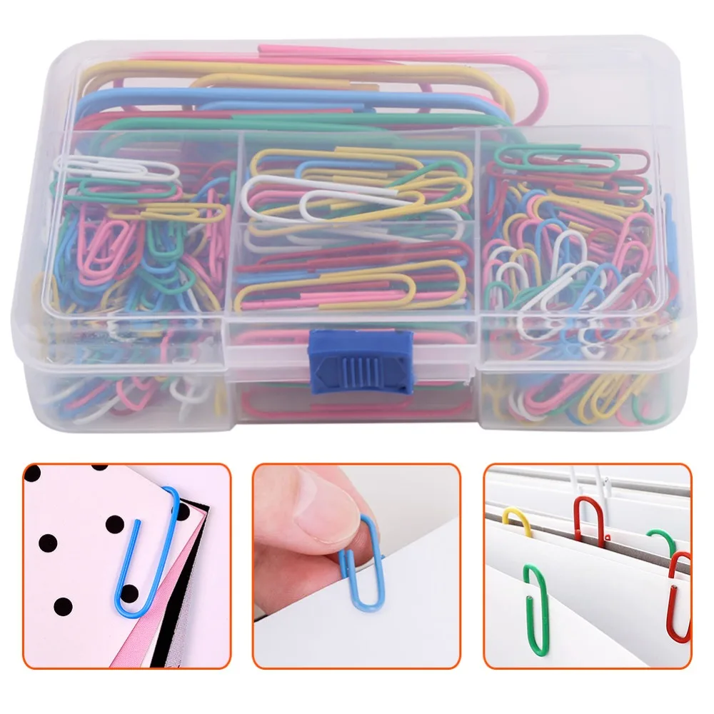 250pcs Pclip Mix Color Paper Clips Colored Coated Reusable Large Metal Clip Assorted Sizes Metal Clip Bookmark Use