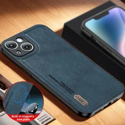 Magnetic for iPhone 16 15 14 13 12 11 Pro Max Plus Mini X XR SE Case Leather Matte Soft All-round Camera Protection Cover Shell