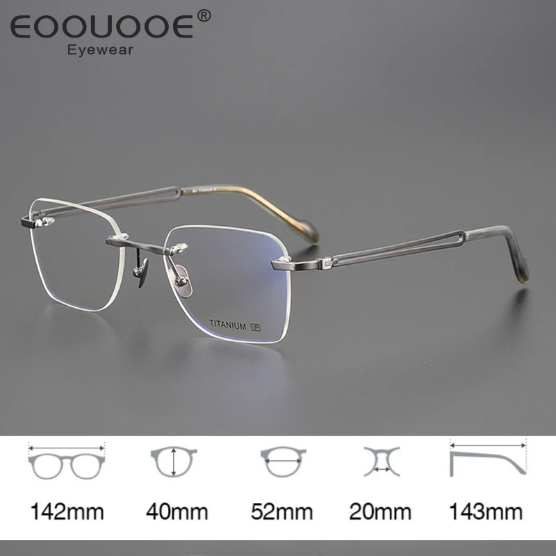 

EOOUOOE High-class Titanium Rimless Glasses Men Frameless Myopia Optical Prescription Eyeglass Frames Eyewear 19062