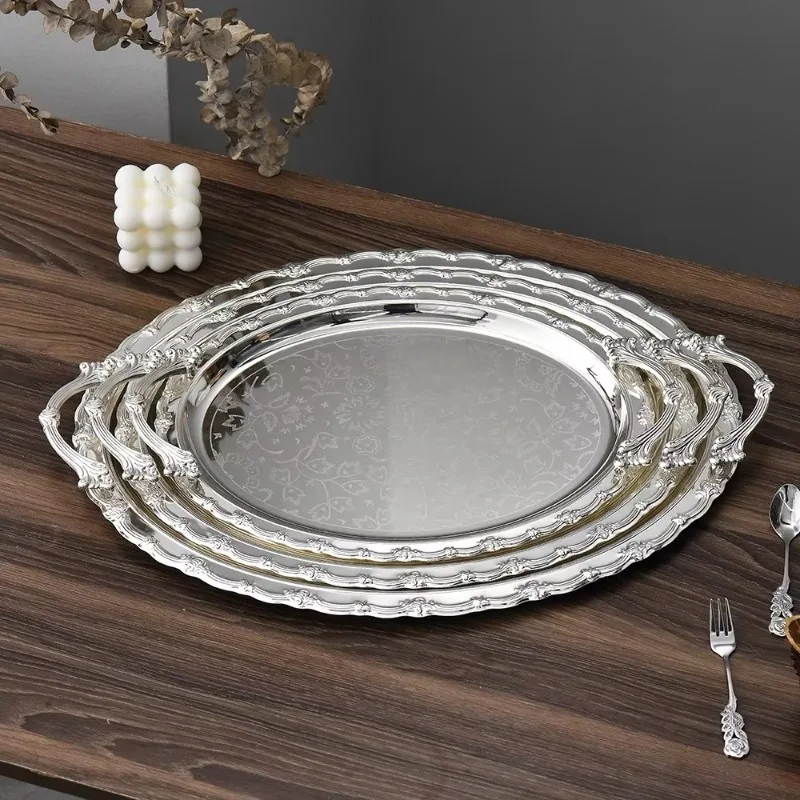 Nueva bandeja  pastel  fruta chapada en plata Vintage, estilo Simple europeo, plato  postre para Hotel en casa, bandeja