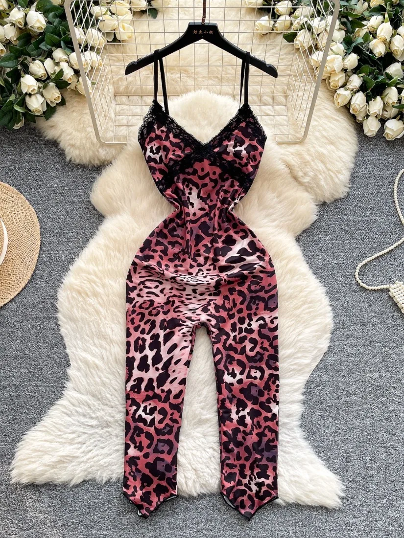 

Foamlina сексуальное кружевное лоскутное боди с леопардовым принтом Европейская мода женский сетчатый комбинезон укороченные брюки леопардовое боди