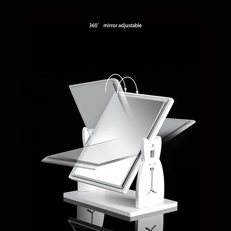 Espelho giratório da composição do coelho com gaveta, Desktop Cosmetic Storage Box, cremalheira multifuncional, único espelho lateral, organizador bonito