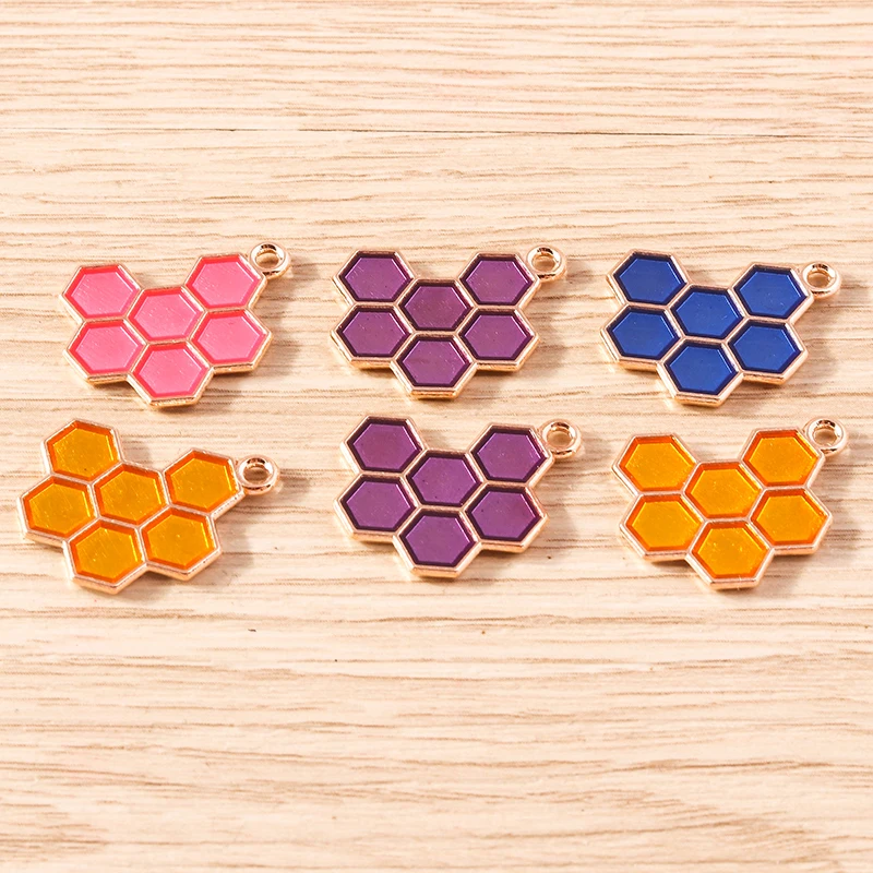 Tusember 10pcs Creative Honeycomb Design Enamel Honey Charms for Drop Earrings Necklace Keychain Alloy Pendants DIY Accessories