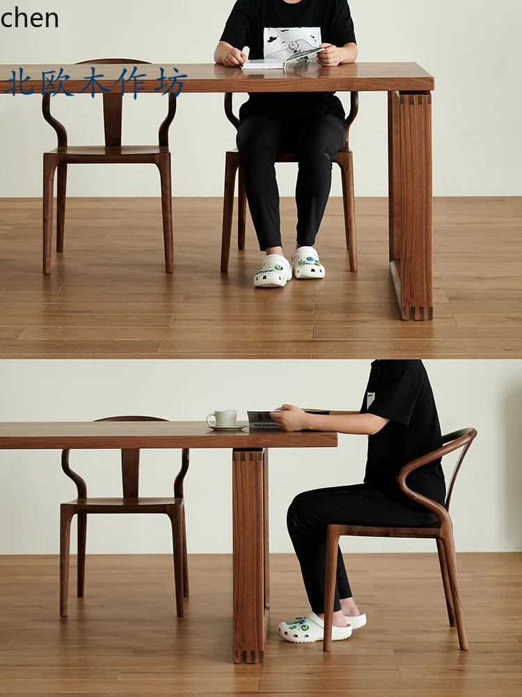 HT light luxury table North American black walnut Japanese dining table long table Nordic simple pure solid wood