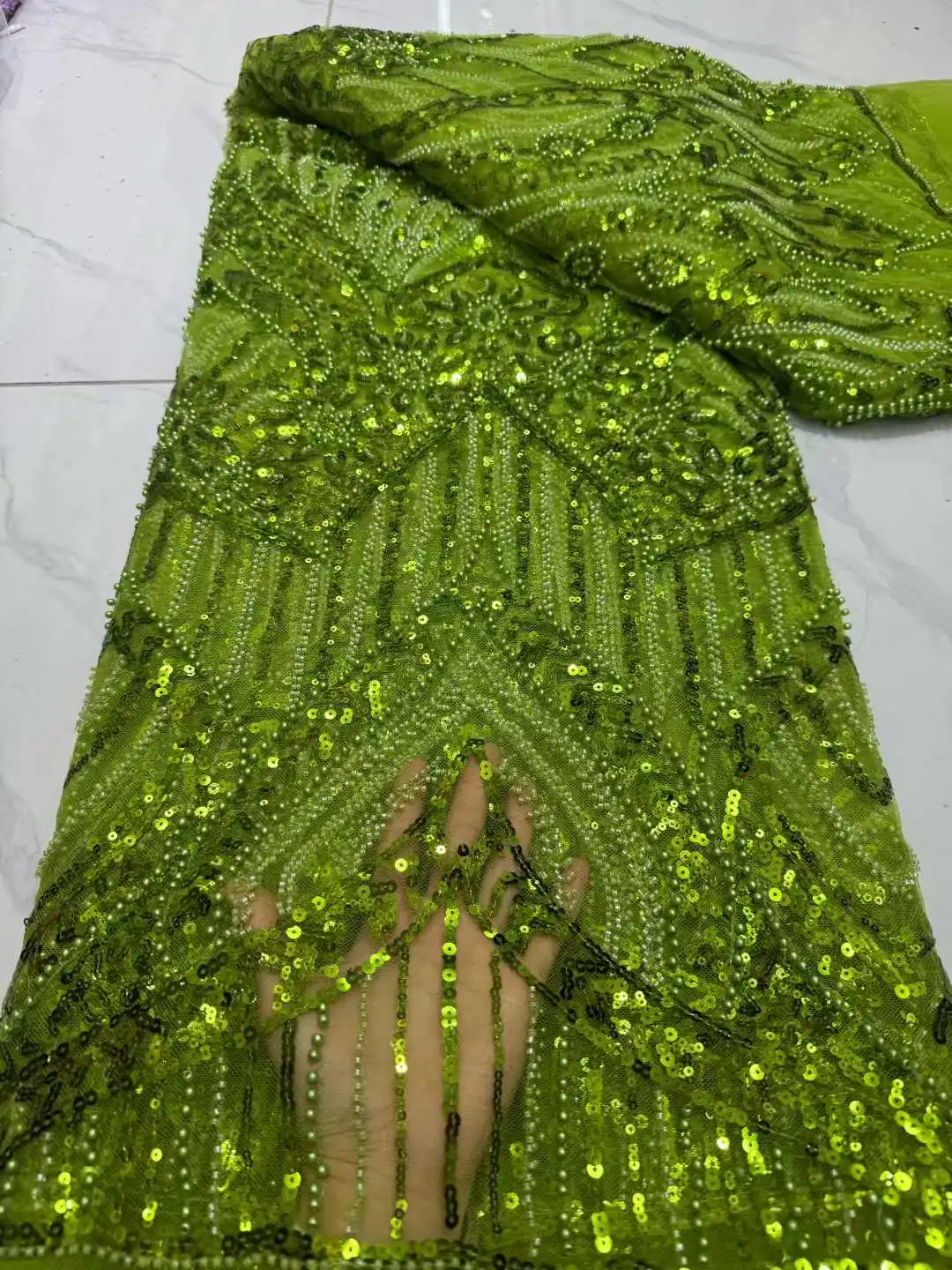 

Green African Groom Sequins Lace Fabric 2025 High Quality French Tulle Lace Nigerian Beads Net Lace Fabric For Woman Party Dress