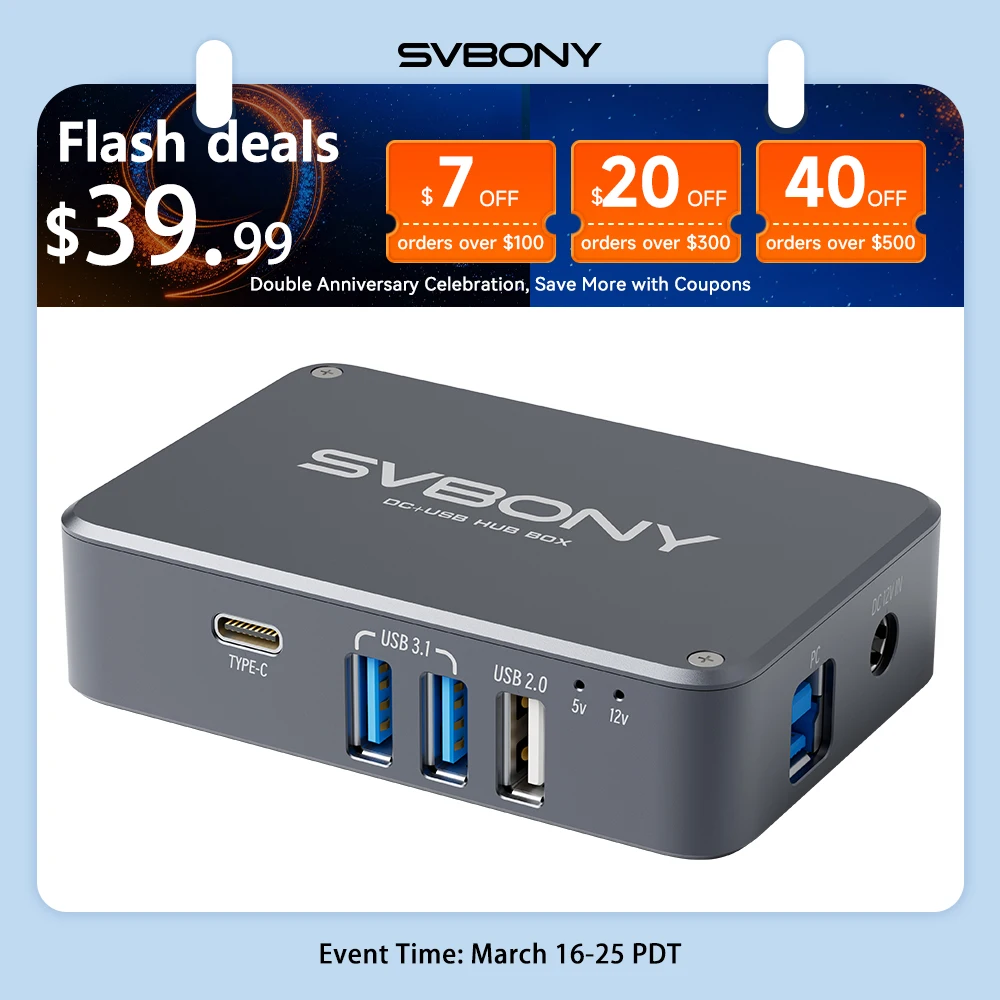 

SVBONY SV241 Astronomy DC+USB HUB Box Astronomy Telescope Power Adapter High-Speed Output &Type-C Interface for Astrophotography