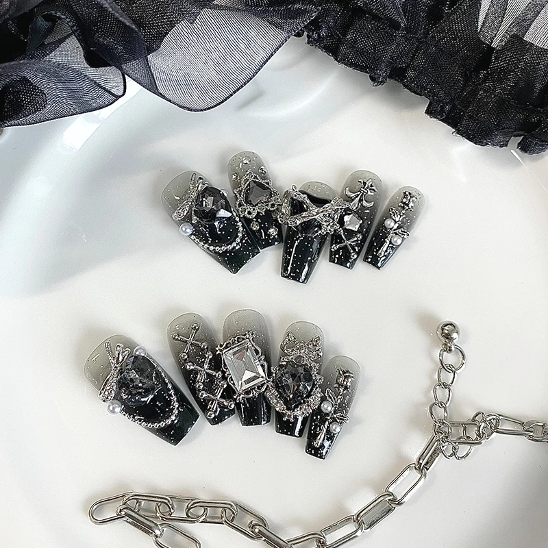 手作りの棺型ネイル10個、美しいフェイクネイル、ダークゴシッ - Nail Art Gothic のレビューと価格