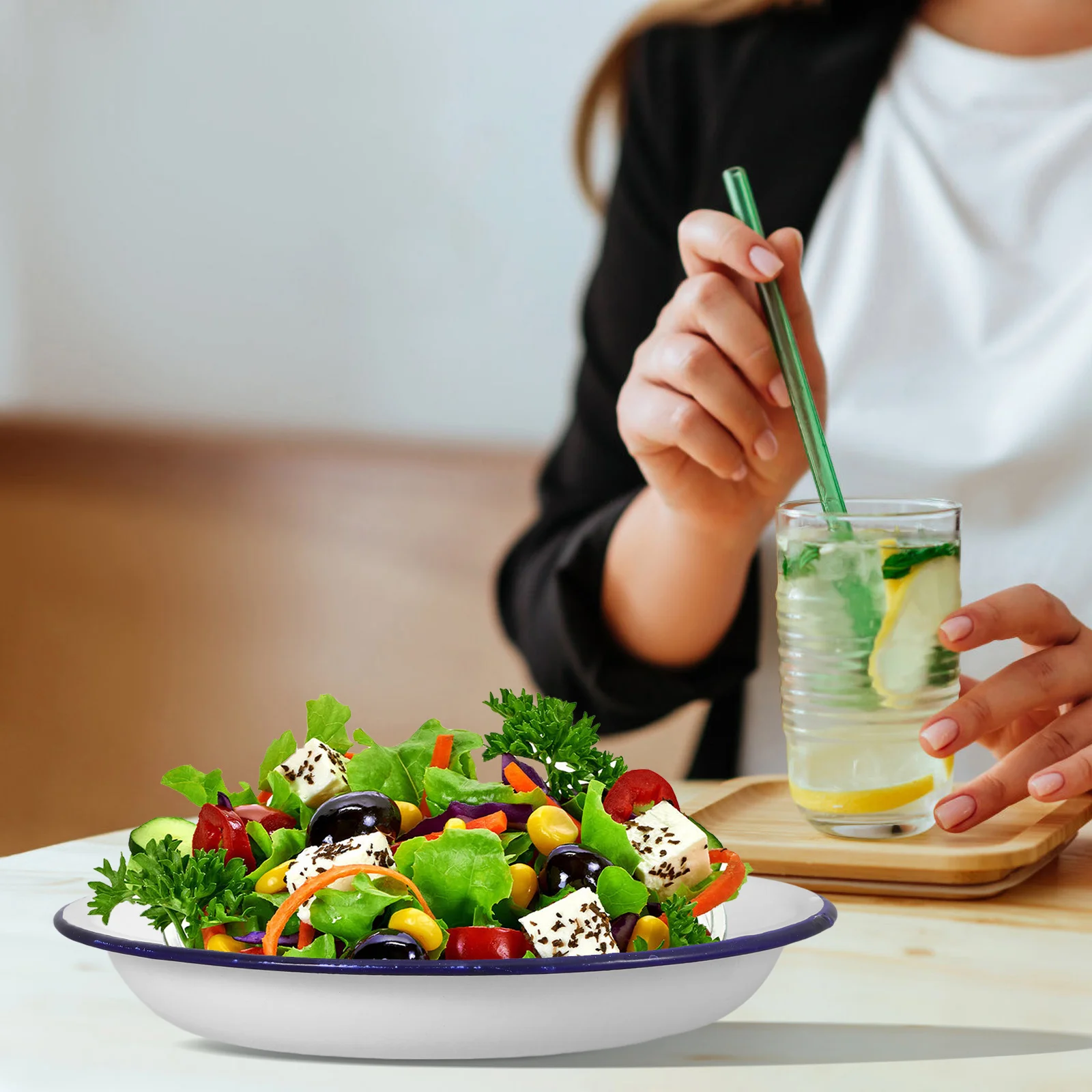 

Vintage Enamelware Deep Plates Resistant Chipping Perfect for Hearty Meals Snacks Soups Deep Dinner Plates