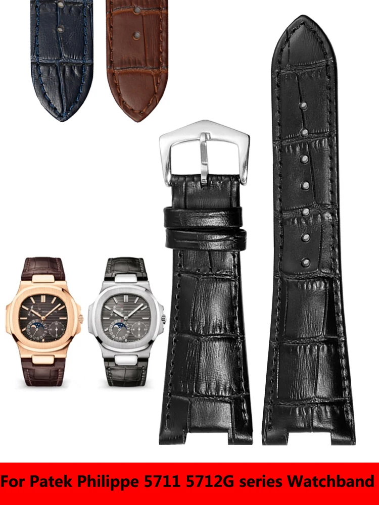 Genuine Leather Watch Band For Patek Philippe 5711 5712G Nautilus Watchs Men And Women Special Notch Watch Strap 25mm*12mm
