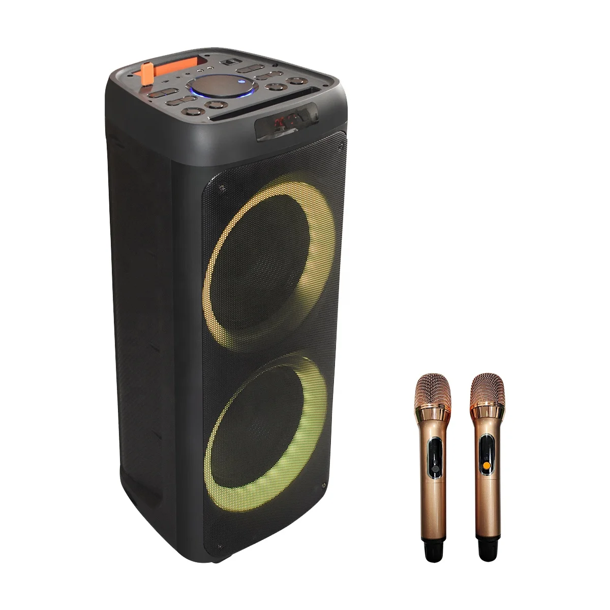 

2022 new double 10inch woofer speakers karaoke speakers with flash light wireless BT party speakers