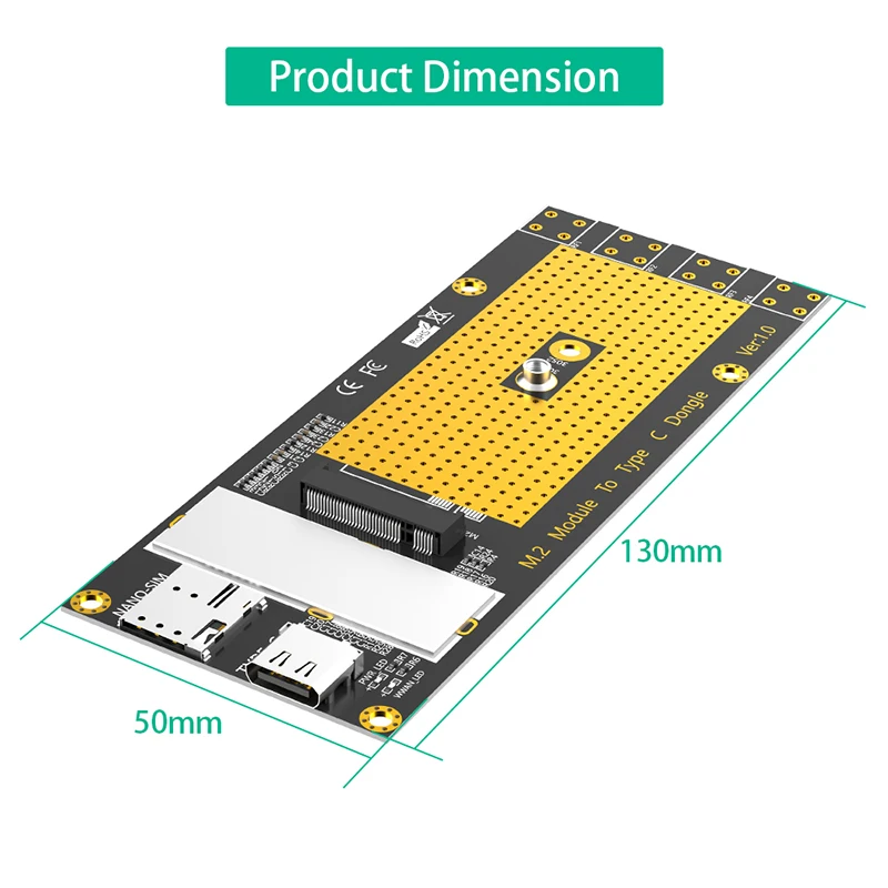 M.2 NGFF B Key 3G/4G/5G Module to Type C Adapter Card Riser NANO SIM Slot with USB 3.0 Cable Support RM500Q RM500U GM800 SIM8200