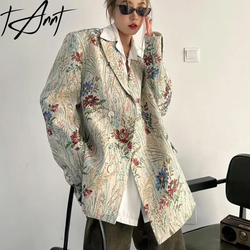 

Tannt Women Blazer Color Matching Printin Loose Women Blazers And Jackets Vintage Leisure Long Oversized Suit Coats Women 2023