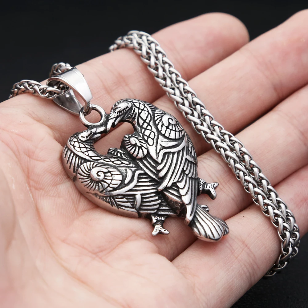 Nordic Viking Stainless Steel Odin Double Raven Pendant Necklaces For Men Women Gothic Vintage Amulet Jewelry Gifts Dropshipping