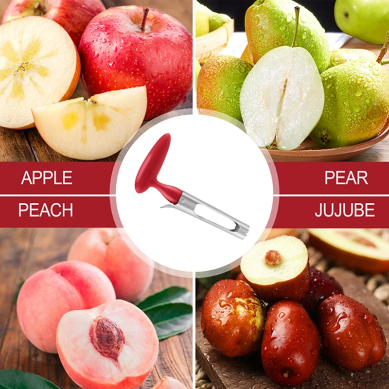 2 Pcs Apple Corer Lever Tool Stainless Steel Pear Fruit Seed Remover Cherry Red Grip With Serrated Blade