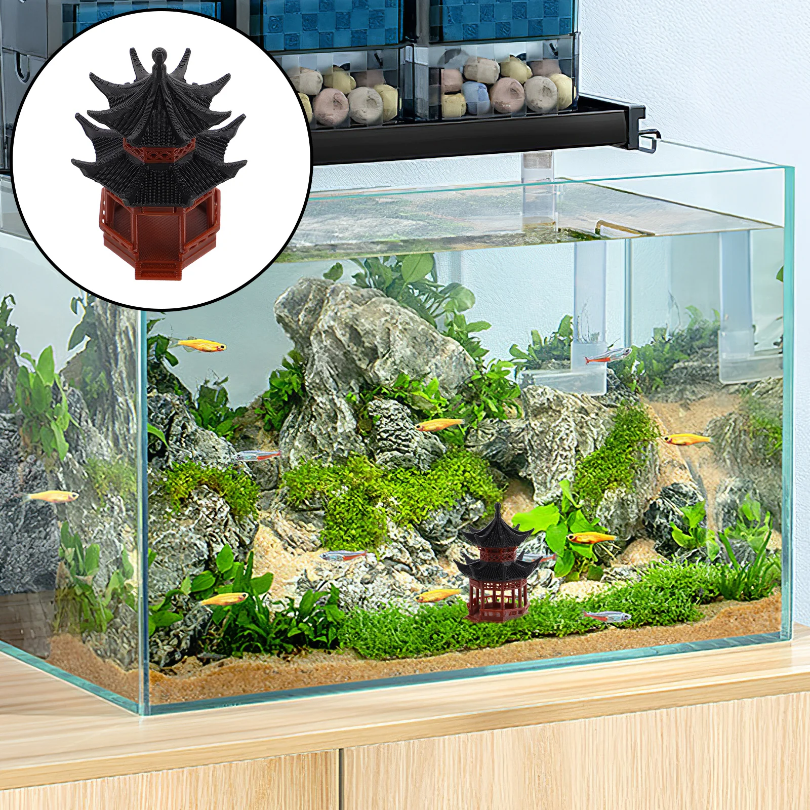 Mini Zen Garden Pagoda Ornament Micro Paesaggio Accessori per Bonsai Acquario Decor Decorazione del Piccolo Paesaggio a Tema Asiatico