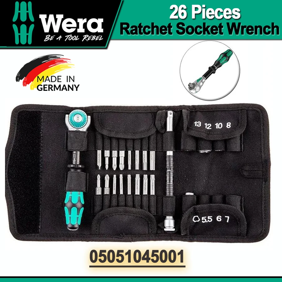 Wera 26 Pieces Ratchet Socket Werach Set Black Green PKraftform Kompakt Zyklop Speed NO.05051045001