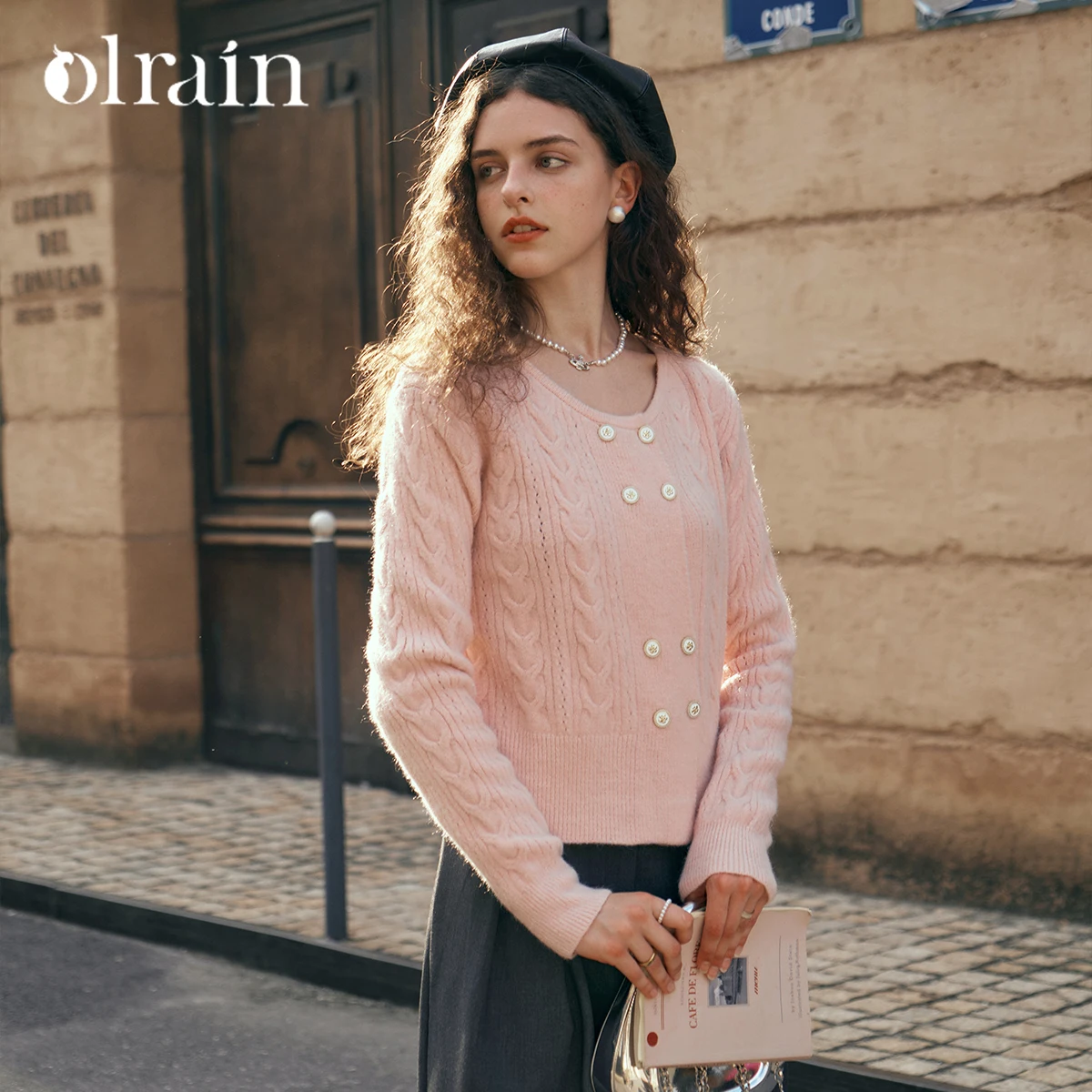 

OLrain French Pink Cardigan for Woman 2025 Autumn Knitwears Women's Knitted Sweater Jacket Double Breasted Knit Top O23QM63859