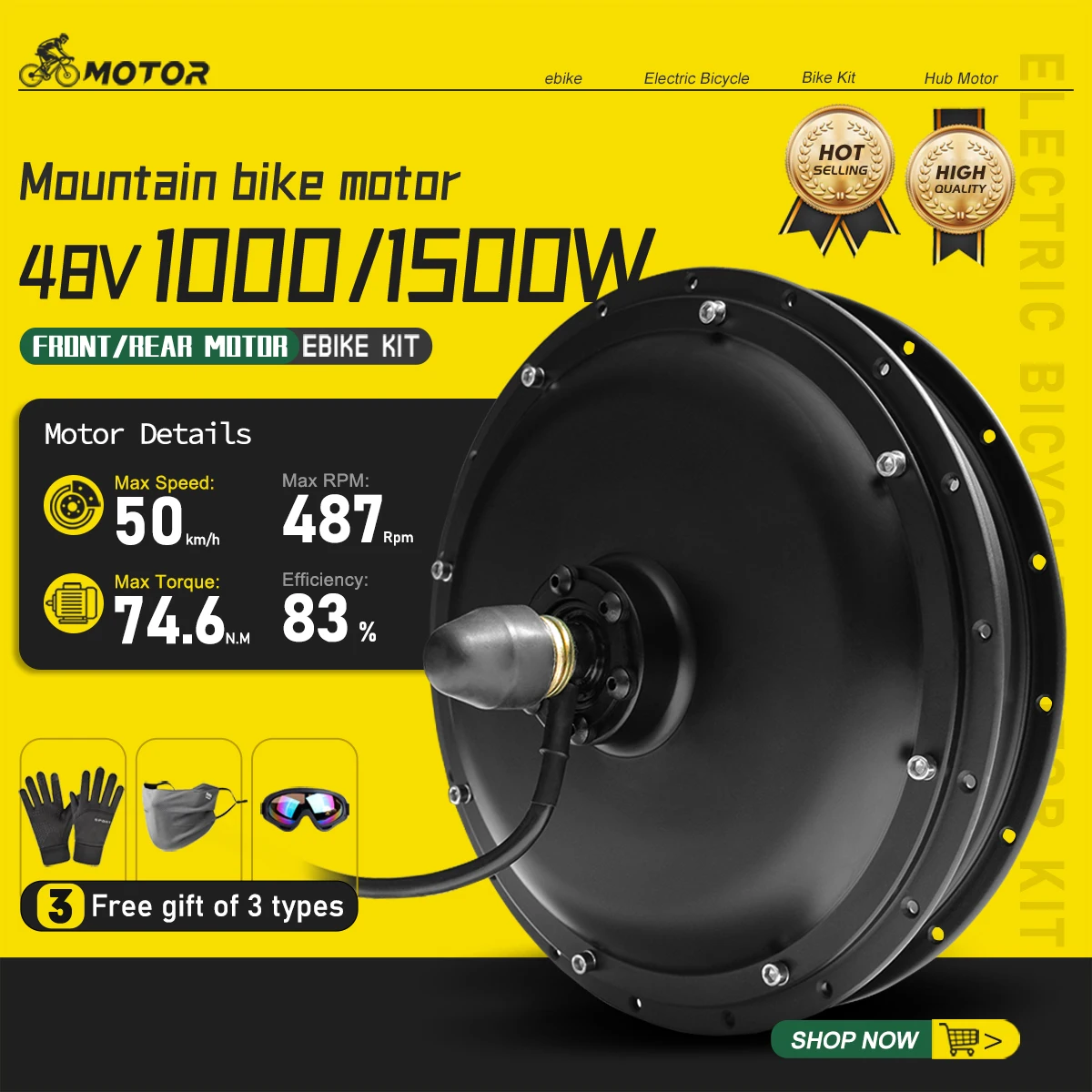 

Electric Bike Motor 48V 1000W 1500W E-bike Front/Rear Brushless Non-gear Hub Motor Drive for Ebike Conversion Kit and Scooter