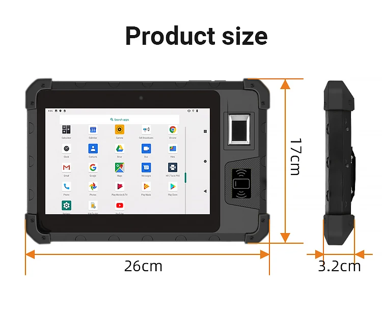 Qun Suo-lector de huellas dactilares Industrial, tableta NFC resistente al agua IP67, escáner de código de barras 2D, GPS, 8 pulgadas