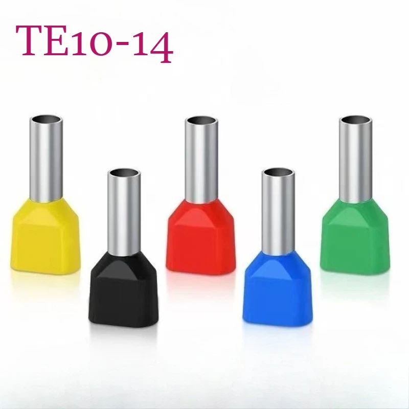 TE10-14Wiring Harness BlueTwin Two Wire Copper Connector Sleeve Tube Connector End Cord Pin Ferrule Lug Insulated Crimp Terminal