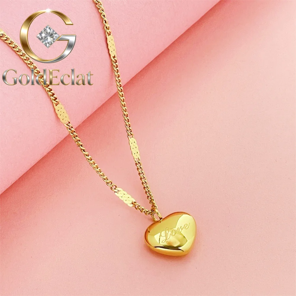 

GoldEclat Luxury 24K 9999 Pure Gold real gold Women's Love Love Pendant Necklace Collarbone