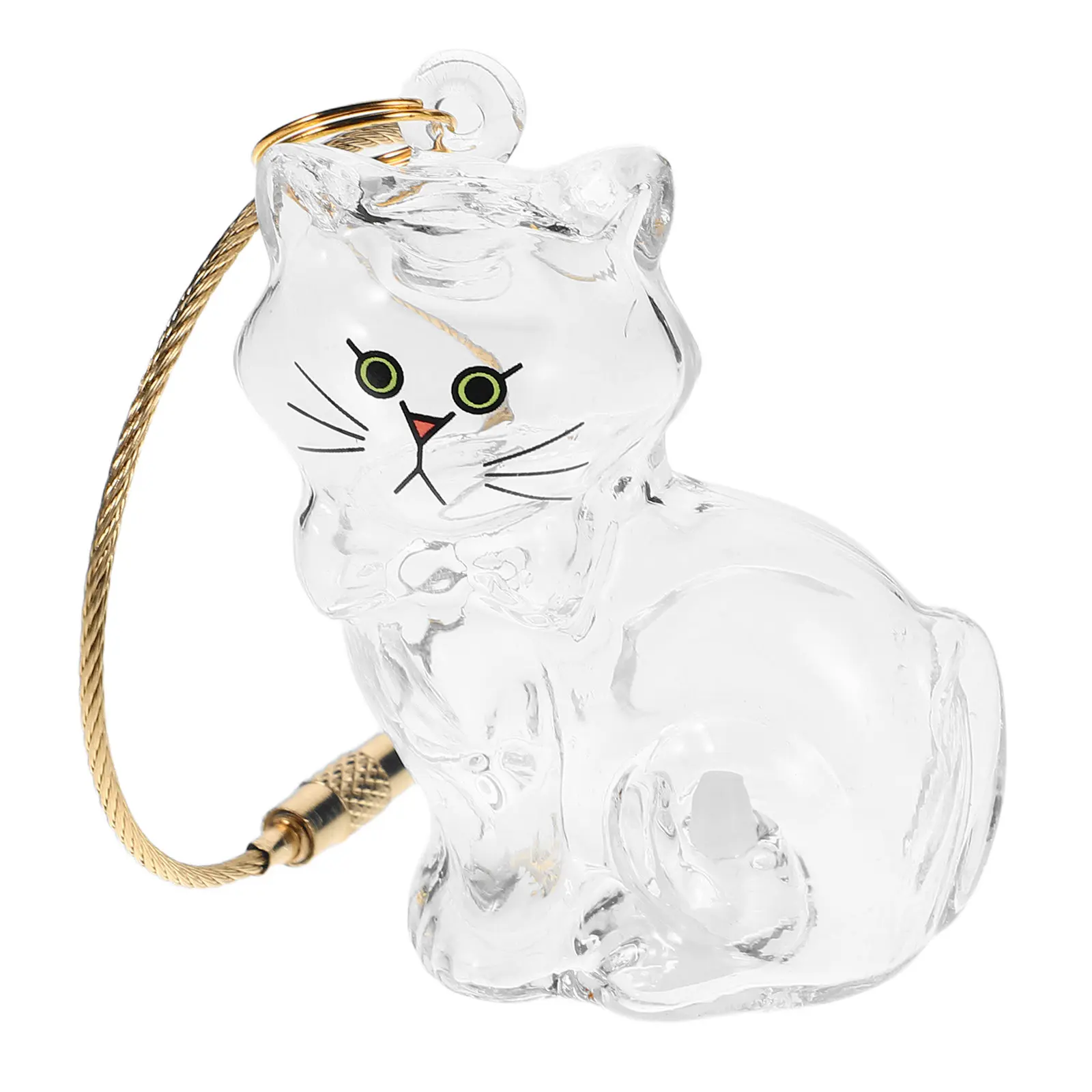 Glass Cat Shaped Keychain Pet Hair Memorial Bottle Keepsake Jar for Pet Owners Clear Storage Pendant Charm Bag Decoration